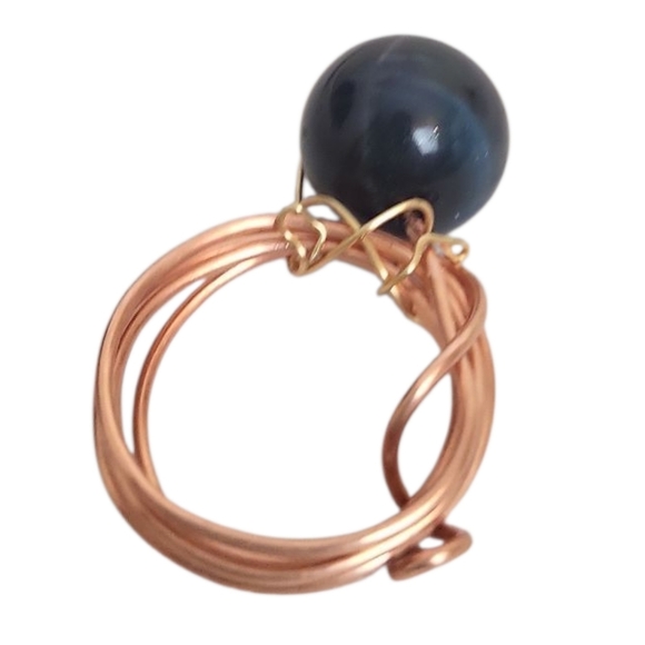 Natural Galaxy Tiger Eye Cooper Wire Ring - Picture 3 of 3